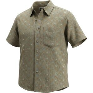 VTG Men's Shirt M Brown Geometric Floral Button Down 65/35 Poly Cotton L'Essence